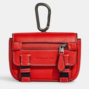 COACH Micro Track Bag Charm Key Fob Gunmetal Miami Red Carabiner Clip C9981